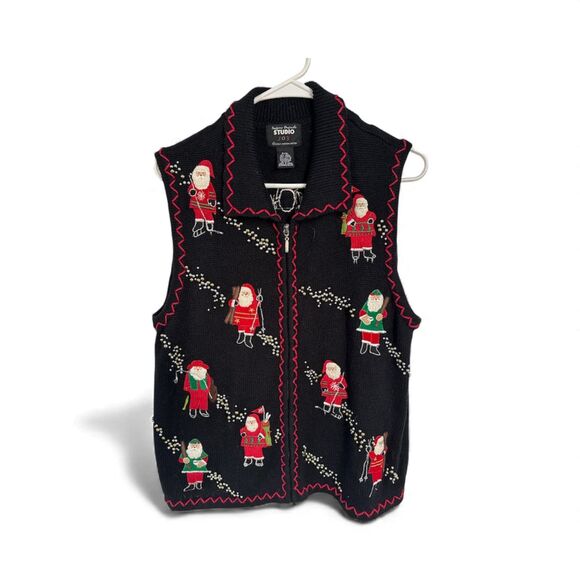 Designers Original Studio Santa Claus Beaded Christmas Sweater Vest XL - Picture 2 of 4